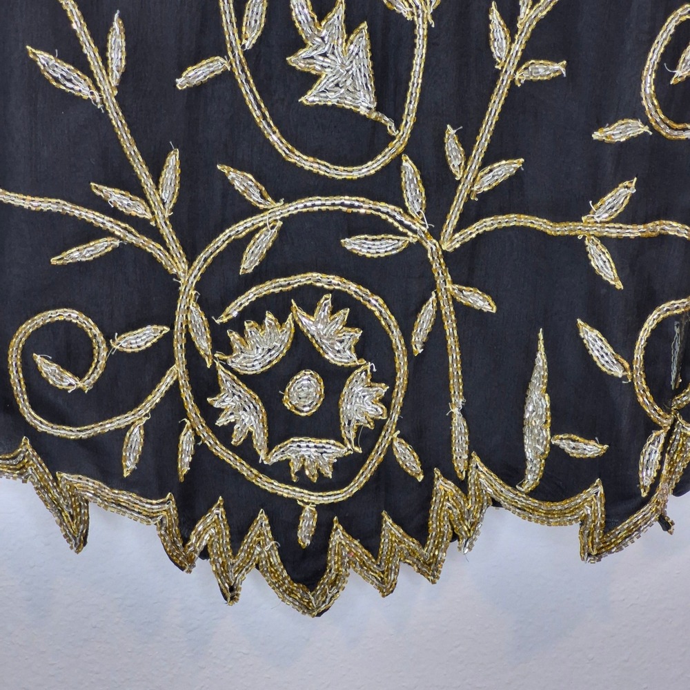 Vintage Beaded Silk Laurence Kazar Evening Top Gold Glam Maximalist Costume Sz L - Picture 3 of 12